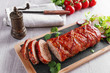 baked bacon wrapped meatloaf with salad