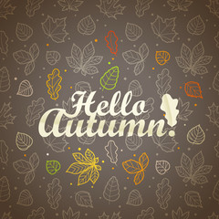 Poster - Different leaves silhouettes autumn concept. Hello autumn