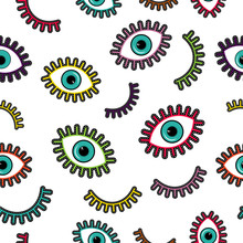 Colorful Stitch Patch Eye Icons Seamless Pattern