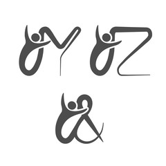 Wall Mural - Vector font alphabet with symbol of human - simple letters - Y, Z, the sign & - ampersand