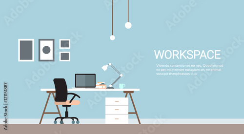 Fotomural Empty Workplace, Desk Chair Computer Workspace Office No People