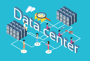 Wall Mural - people group using gadgets database server search data center 3d isometric design