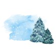 © Gribanessa - Green fir tree and snow. Winter background. Watercolor painting 2