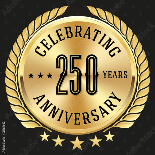 Fotografia Gold celebrating 250 years badge, button on black background