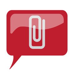 Wall Mural - Red speech bubble with white Paper Clip icon on white background