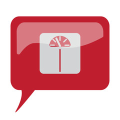 Wall Mural - red speech bubble with white personal scale icon on white backgr