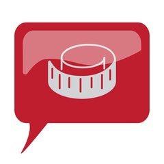 Red speech bubble with white Measuring Tape icon on white backgr