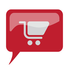 Red speech bubble with white Shopping Cart icon on white backgro