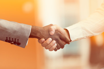 Handshake between african and a caucasian man