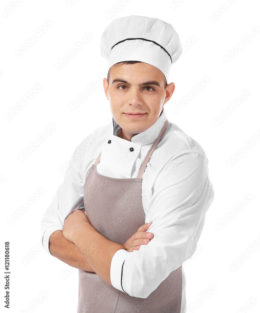 Young handsome chef cook isolated on white