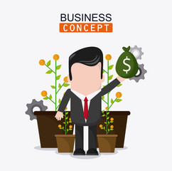 Wall Mural - businessman cartoon plant and coins icon. Business financial item and strategy theme. Colorful design. Vector illustration