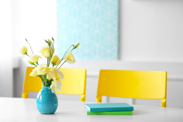 Poster - Bouquet of fresh eustoma flowers on table