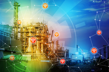 Aufkleber - modern factory building and wireless communication network, abstract image visual