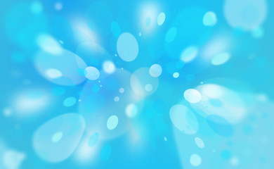 Abstract blurred shiny circle bokeh shapes on blue bright light background.