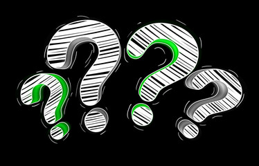Poster - Green and white hand drawn question marks
