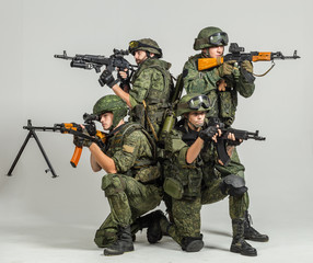 Wall Mural - Group of russian soldiers  on white background