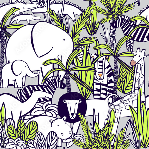 Naklejka na kafelki Kolorowy wzór ze zwierzątkami dżungli