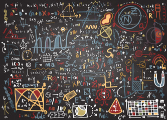 Wall Mural - Physical formulas and phenomenons on school board. hand-drawn il