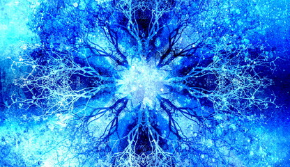 Fototapete - Beautiful ornamental mandala with tree pattern, symbol of life.