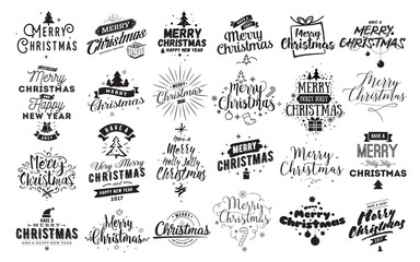 Merry Christmas typographic emblems set.