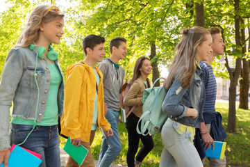 Canvas Print - group of happy teenage students walking outdoors