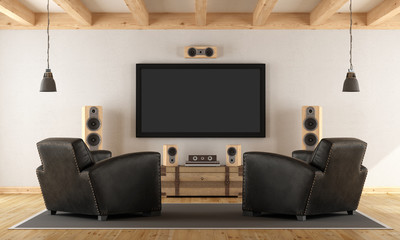 Wall Mural - Home cinema system with vintage furniture