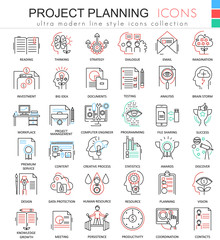 Poster - Vector business finance project planning ultra modern color outline line icons for apps and web design.