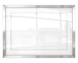 Abstract Steel Frame. 3D render of Metal Frame with white Passe-partout. Urban Reflection on Glass.