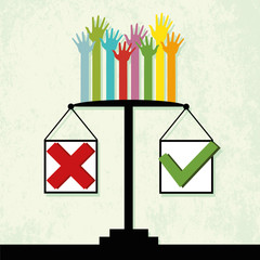 Check marcks, voting results on scales. Choice, elections concept. Vector illustration