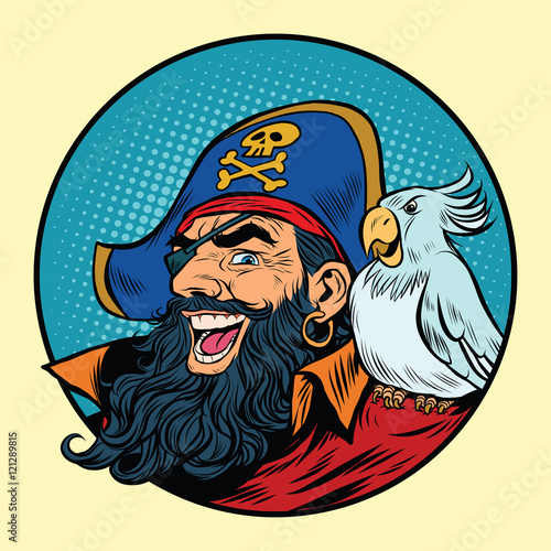 Plakat Szczęśliwy pirat z papugą na ramieniu