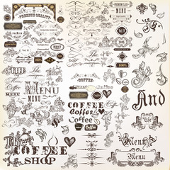 Wall Mural - Set or collection of vector calligraphic elements and page decorations

