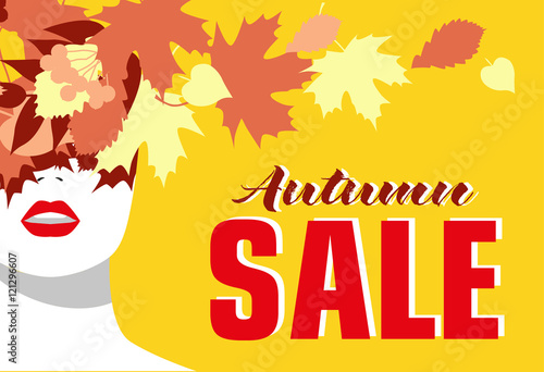 Autumn Sale Banner Fashion Girl Colored Leaves Bold Minimal
