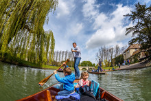 Family Punting In Cambridge, England