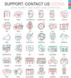 Vector contact us support modern color flat line outline icons for apps and web design.