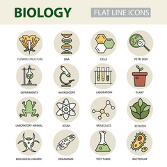 set of modern linear icons with biology elements.