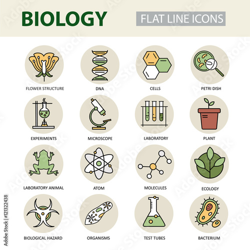 Fotografie, Tablou Set of modern linear icons with biology elements.