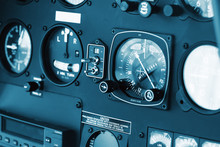 The Dashboard Panel In A Helicopter Cockpit, The View Of The Aircraft Instruments