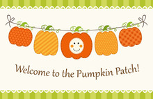 Cute Garland With Different Pumpkins As Retro Card For Pumpkin Patch Or Happy Thanksgiving