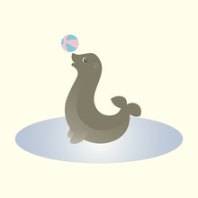 Happy Seal With A Colored Ball. Vector