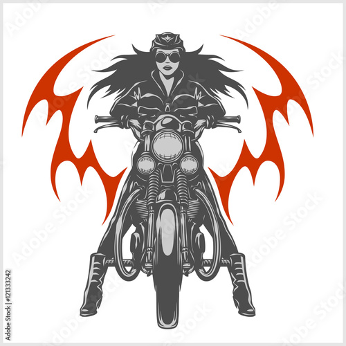 Fototapeta do kuchni Vintage motorcycle garage motor club emblem with sexy girl