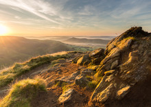 Sunrise Over Edale, Peak District. View From Grindslow Knoll Looking Back To The Edale Valley