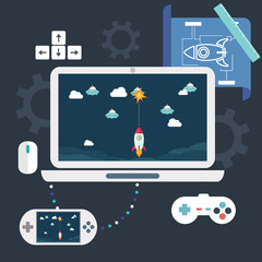 Abstract flat vector illustration of game development concepts. Design elements for mobile and web applications.