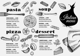 Wall Mural - Menu italian restaurant, food template placemat.