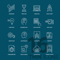 Set of thin line flat business icons