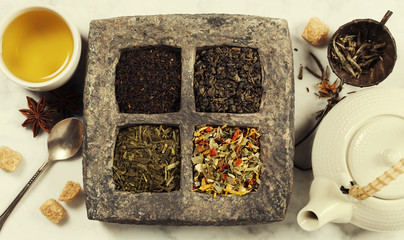 Sticker - Tea composition with different kind of tea.