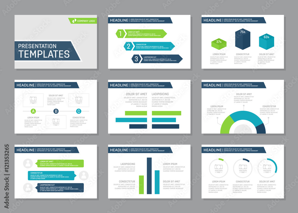 Set of blue and green template for multipurpose presentation slides ...
