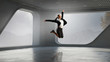 © Sergey Nivens - Dancing businesswoman in office . Mixed media