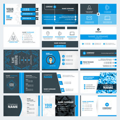 Wall Mural - set of modern creative business card templates. blue and black colors. flat style vector illustratio