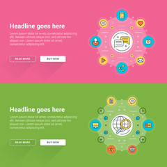 Wall Mural - set of flat line business website banner templates. vector illustration. business concept for websit