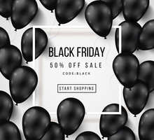 Black Friday Sale Poster with Balloons on White